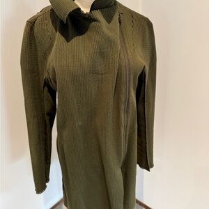 Issey Miyake Olive Green Ribbed Zip Jacket